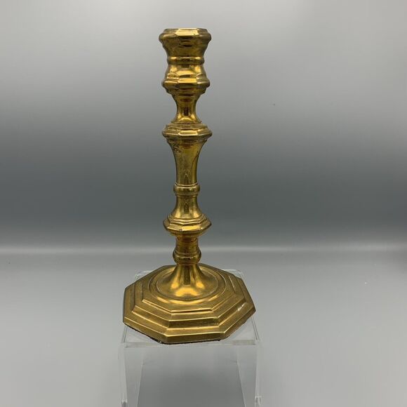 Vtg Octagon Base Solid Brass RIH Candlestick Holder Taper Candle Accent Decor 8" - Picture 1 of 7